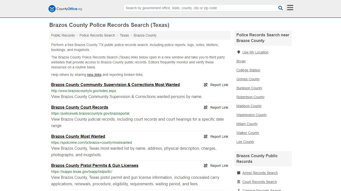 Brazos County Police Records Search (Texas) - County Office